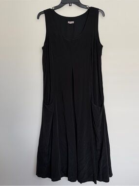 J.Jill Black Silk Tank Midi Dress Size M Lagenlook Minimalist Lagom Pockets